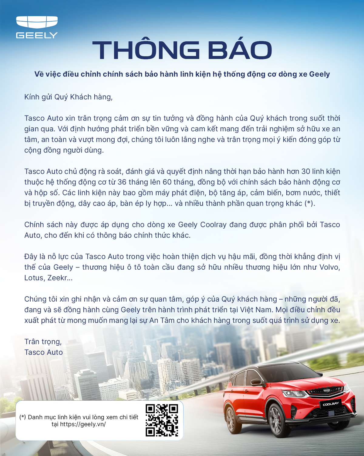Chính sách bảo hành Geely Trần Hưng Đạo